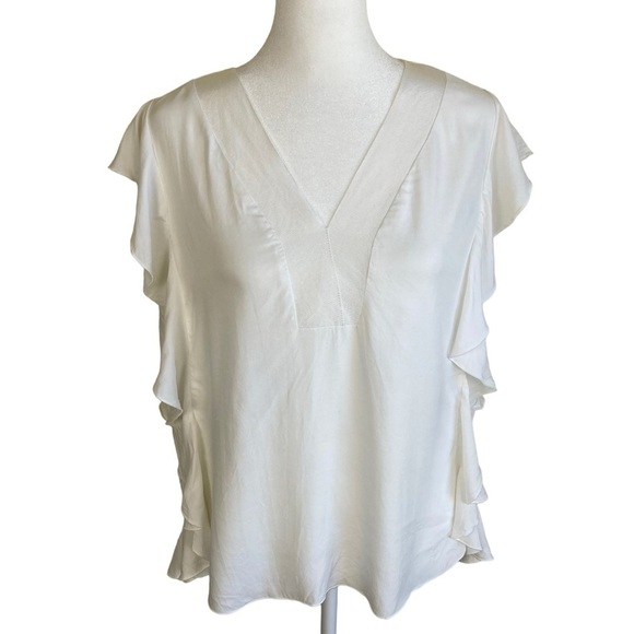 Johnston & Murphy Boho V-neck Ruffle Blouse Top White Size M - Picture 4 of 16